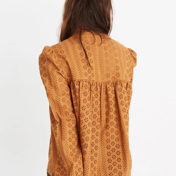 Madewell Mustard Yellow Eyelet Double-Tie Peasant Top Size S - Picture 8 of 8